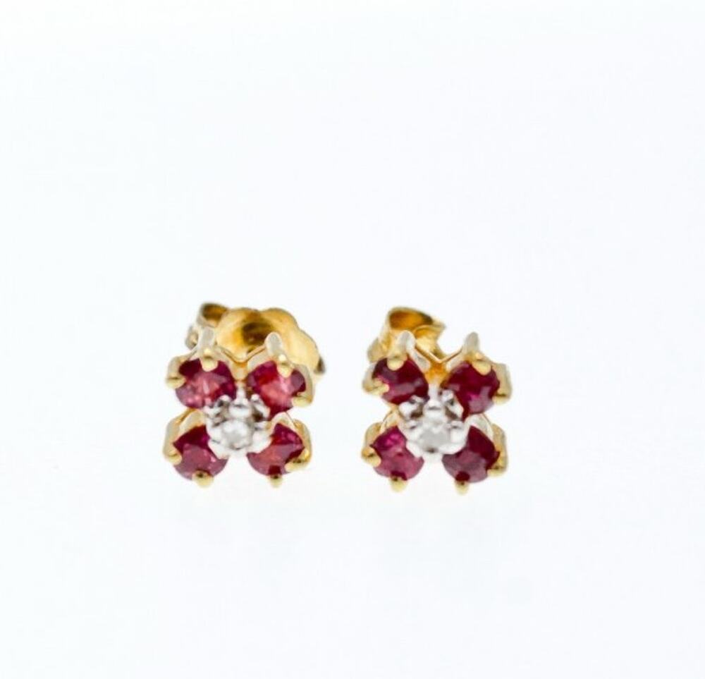 14k Yellow Gold Ruby & Diamonds Earrings